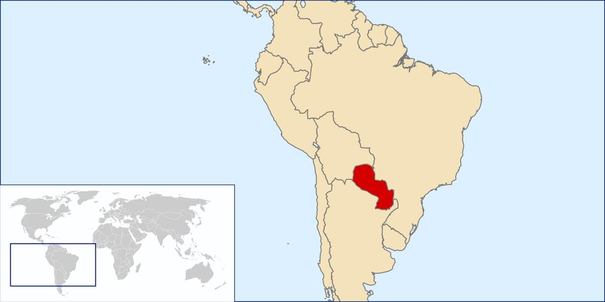 パラグアイの位置が世界の地図
